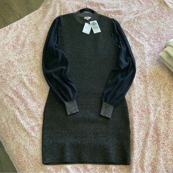 REISS Sia Metallic Semi-Sheer Sleeve Bodycon Dress, Size Medium, M - Picture 4 of 5